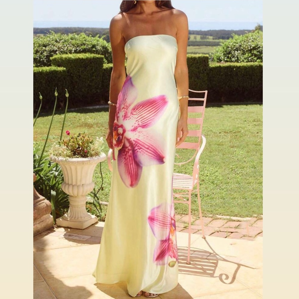 Strapless Maxi Floral Satin Dress
